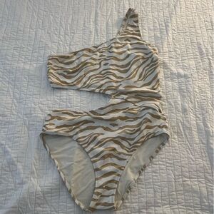 Solid & Striped XL White and Gold Zebra one piece swim suit